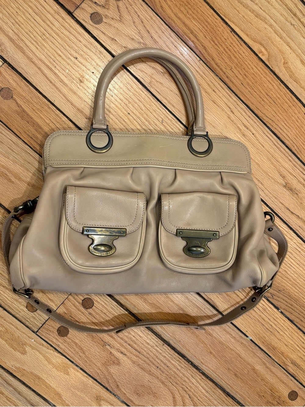 Marc Jacobs Grace Purse Tan Leather Shoulder Bag with Front Pockets - Picture 7 of 8